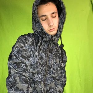 Blue and Grey Floral Coach Windbreaker